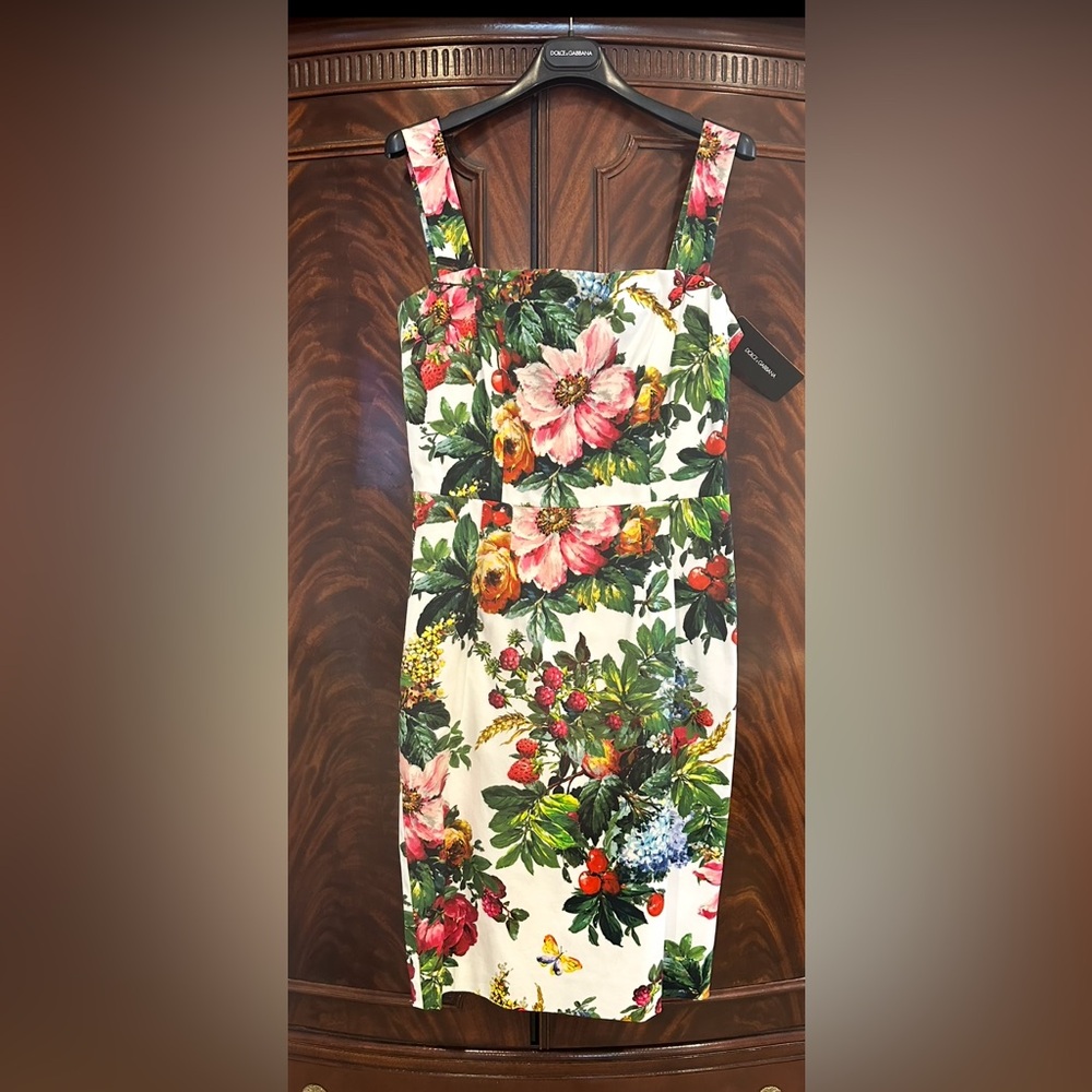 Dolce & Gabbana White Floral Dress with Multicolor Botanicals